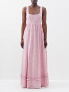 Bird & Knoll - Romy Square-neck Cutout-back Cotton Maxi Dress - Womens - Light Red