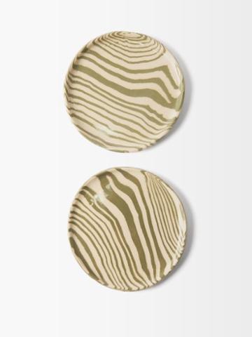 Henry Holland Studio - Set Of Two Marble-effect Earthenware Side Plates - Green White