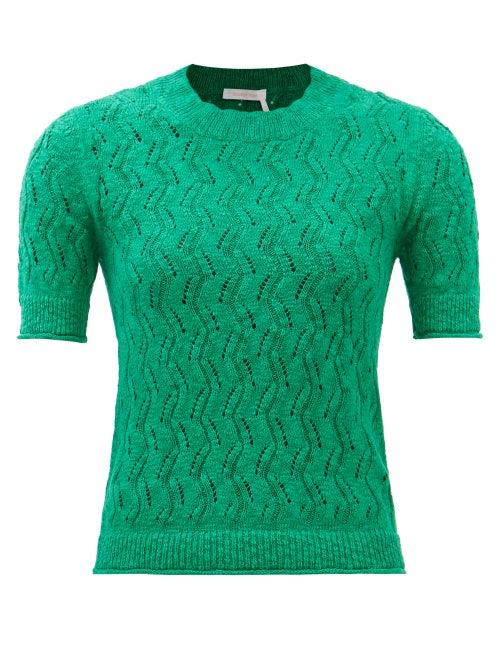 See By Chlo - Chevron Lace-stitched Cotton Sweater - Womens - Green
