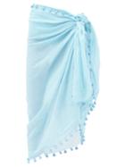 Matchesfashion.com Melissa Odabash - Tasselled Cotton-blend Voile Sarong - Womens - Light Blue