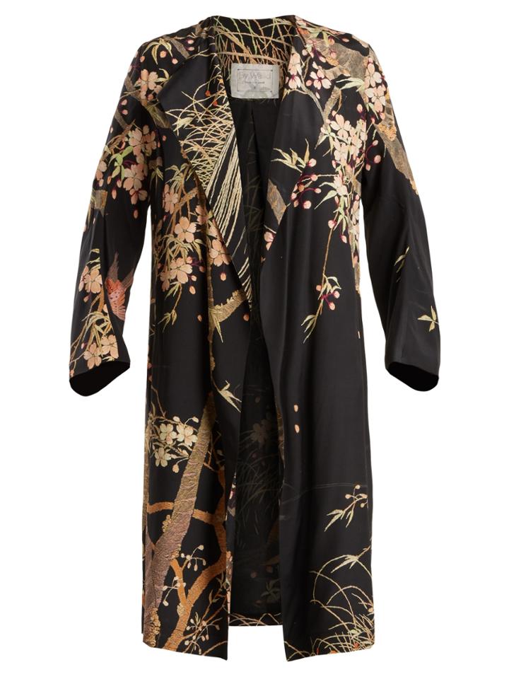 By Walid Henrietta Cherry Blossom-print Silk Coat