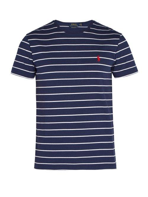 Matchesfashion.com Polo Ralph Lauren - Logo Embroidered Striped Cotton Jersey T Shirt - Mens - Blue Multi