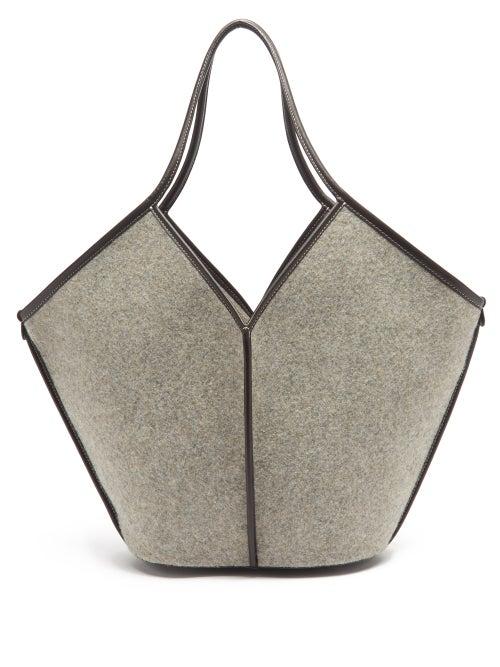Hereu - Calella Leather-trim Felt Tote Bag - Womens - Grey Multi