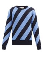 Matchesfashion.com Marni - Warning Striped Wool Sweater - Mens - Navy