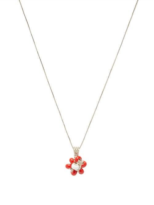 Matchesfashion.com Bottega Veneta - Floral-beaded Sterling-silver Necklace - Mens - Red