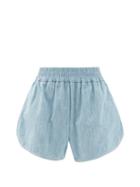 Ladies Rtw Fendi - Ff-embroidered Cotton-chambray Shorts - Womens - Light Denim