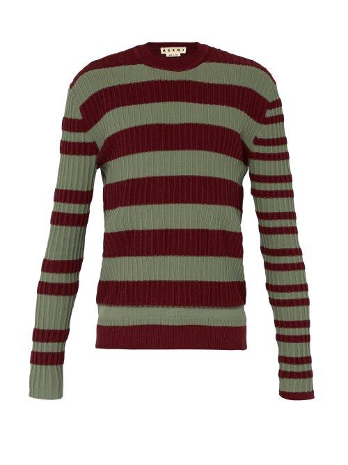 Matchesfashion.com Marni - Striped Ribbed Knit Sweater - Mens - Green