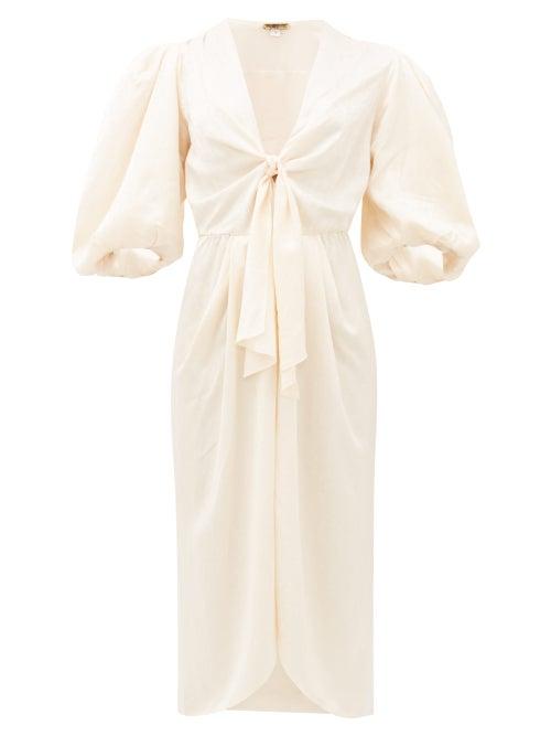 Matchesfashion.com Johanna Ortiz - Everblooming Tie Front Satin Dress - Womens - Ivory
