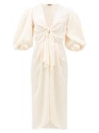 Matchesfashion.com Johanna Ortiz - Everblooming Tie Front Satin Dress - Womens - Ivory