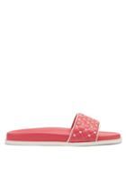 Matchesfashion.com Valentino - Free Rockstud Leather Slides - Womens - Pink White