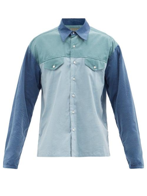Kuro - Panelled Cotton-needlecord Shirt - Mens - Blue Multi