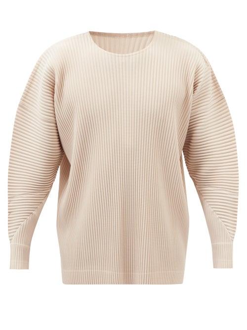 Homme Pliss Issey Miyake - Technical-pleated Jersey Long-sleeved T-shirt - Mens - Beige