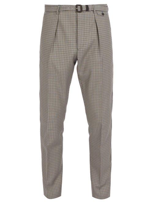Matchesfashion.com Prada - Belted Checked Wool Blend Trousers - Mens - Multi