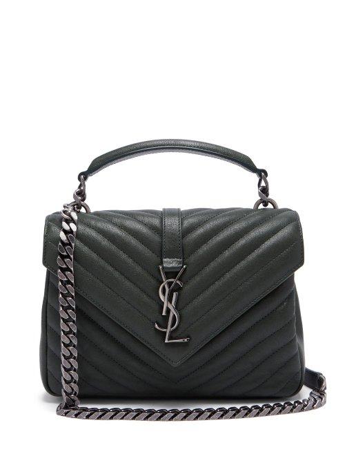 Matchesfashion.com Saint Laurent - Collge Medium Quilted Leather Cross Body Bag - Womens - Dark Green