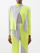 Issey Miyake - Colour-block Technical-pleated Cardigan - Womens - Yellow Grey