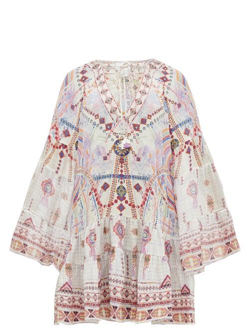 Matchesfashion.com Camilla - Tanami Road Printed Bell Sleeved Silk Dress - Womens - White Multi