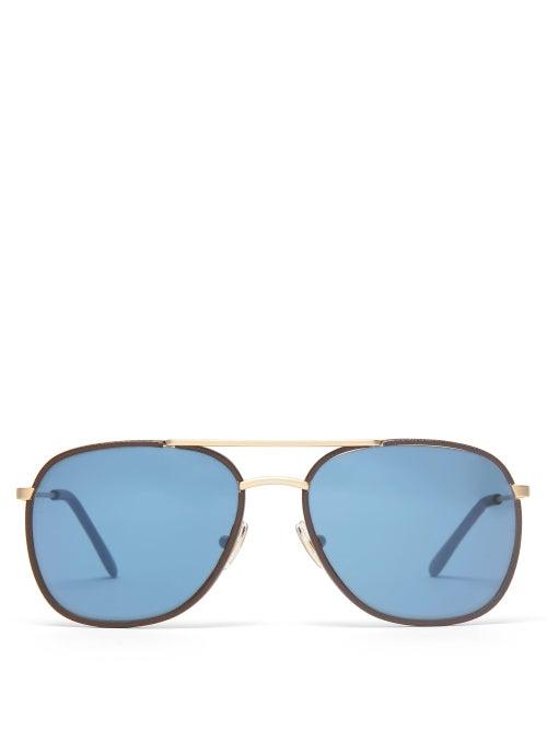 Matchesfashion.com L.g.r Sunglasses - Rabat Leather And Metal Aviator Sunglasses - Mens - Blue