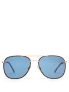 Matchesfashion.com L.g.r Sunglasses - Rabat Leather And Metal Aviator Sunglasses - Mens - Blue