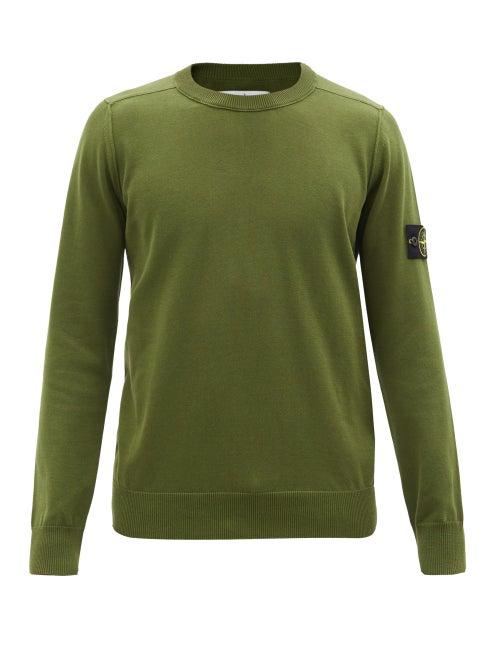 Stone Island - Logo-patch Cotton Sweater - Mens - Green