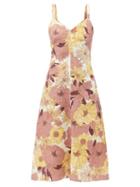 Matchesfashion.com Ephemera - Maui Floral-print Linen Midi Dress - Womens - Orange Multi