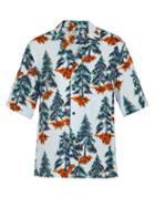 Matchesfashion.com Acne Studios - Simon Pine Print Short Sleeved Crepe Shirt - Mens - Blue Multi