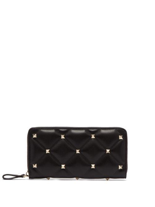 Matchesfashion.com Valentino - Candystud Leather Zip Around Wallet - Womens - Black