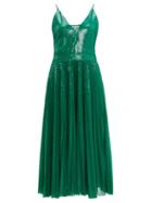Matchesfashion.com Msgm - Pleated Sequinned Dress - Womens - Green
