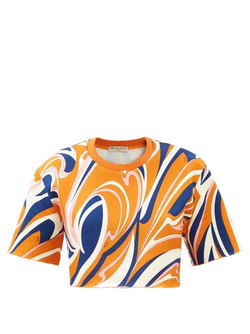 Emilio Pucci - Vortici-print Cotton-jersey Cropped T-shirt - Womens - Navy Print