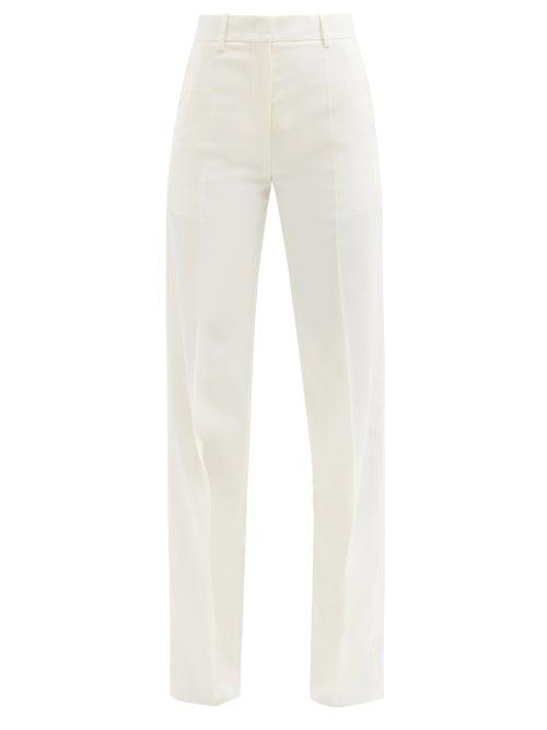 Valentino - Pintucked Wool Tailored Trousers - Womens - White