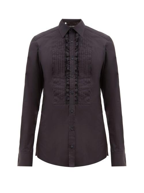 Matchesfashion.com Dolce & Gabbana - Ruffled Pleated Cotton Shirt - Mens - Navy