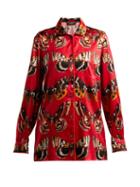 Matchesfashion.com Dolce & Gabbana - Butterfly Print Satin Pyjama Shirt - Womens - Red Print