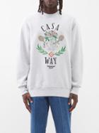 Casablanca - Casa Way Tennis-embroidered Cotton Sweatshirt - Mens - Grey Multi