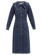Matchesfashion.com Ganni - X Levi's Ruffled-collar Denim Shirt Dress - Womens - Dark Denim