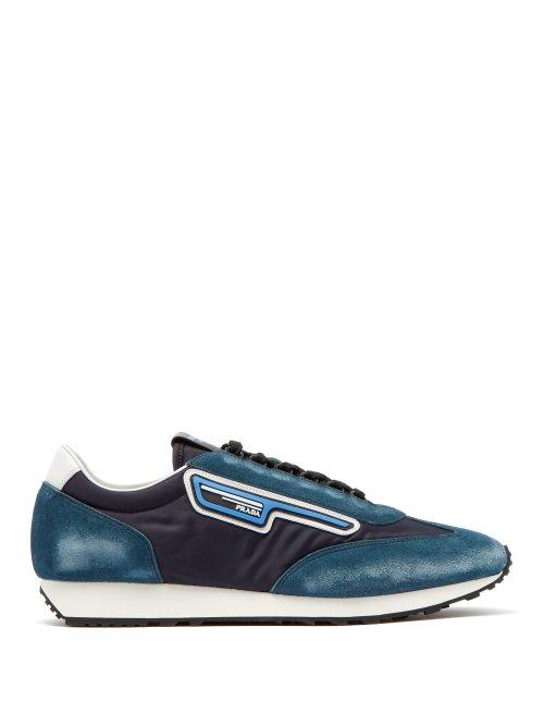 Matchesfashion.com Prada - Milano Nylon And Suede Trainers - Mens - Dark Blue