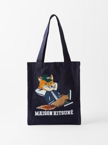 Maison Kitsun - Dressed Fox Cotton-canvas Tote Bag - Mens - Navy