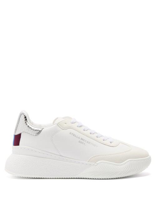 Ladies Shoes Stella Mccartney - Loop Raised-sole Faux-leather Trainers - Womens - White