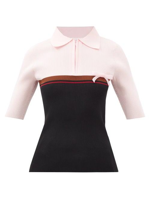 Shushu/tong - Bow-embellished Ribbed Polo Shirt - Womens - Pink Multi