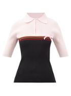 Shushu/tong - Bow-embellished Ribbed Polo Shirt - Womens - Pink Multi
