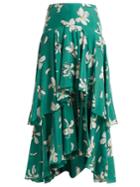 Isa Arfen Tiered Magnolia-print Silk Skirt