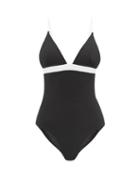 Matchesfashion.com Casa Raki - Maggie V-neck Bi-colour Swimsuit - Womens - Black White