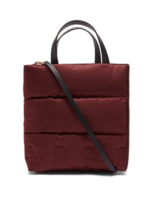 Marni - Museo Small Quilted Nylon And Leather Tote Bag - Womens - Dark Red