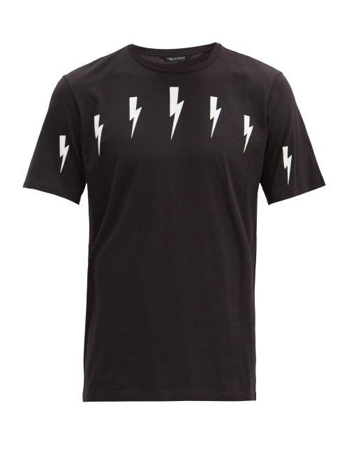 Matchesfashion.com Neil Barrett - Thunderbolt-print Cotton-blend Jersey T-shirt - Mens - Black