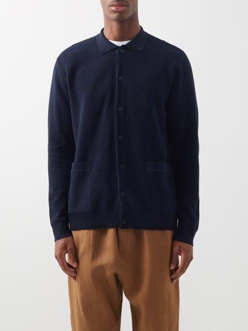 Sunspel - Patch-pocket Ribbed-cotton Cardigan - Mens - Navy