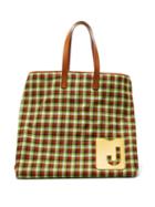 Matchesfashion.com La Doublej - Big Mama Checked Leather-handle Tote Bag - Womens - Green Multi
