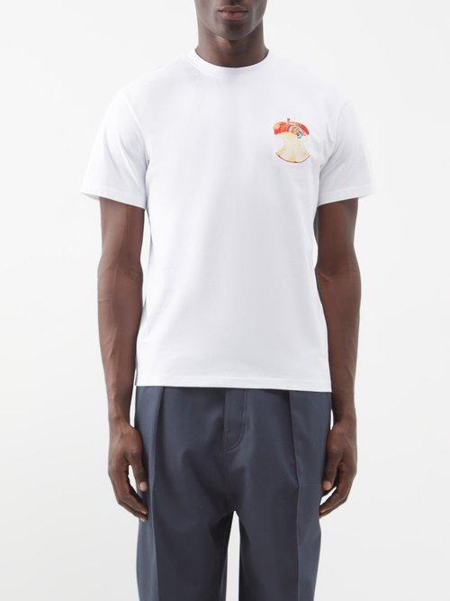 Jw Anderson - Apple-core-logo Organic Cotton-jersey T-shirt - Mens - White