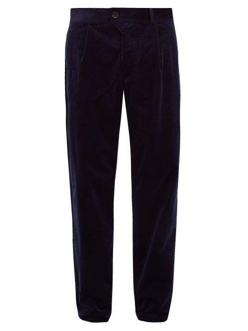 Matchesfashion.com Oliver Spencer - Cotton Blend Pleated Corduroy Trousers - Mens - Blue