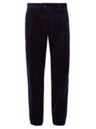 Matchesfashion.com Oliver Spencer - Cotton Blend Pleated Corduroy Trousers - Mens - Blue
