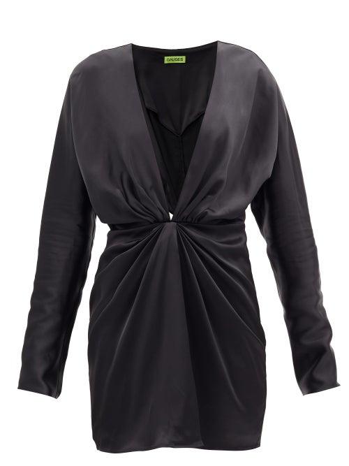 Matchesfashion.com Gauge81 - Shibu V-neck Satin Mini Dress - Womens - Black