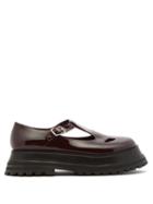 Matchesfashion.com Burberry - Aldwych T-bar Patent-leather Mary-jane Flats - Womens - Burgundy