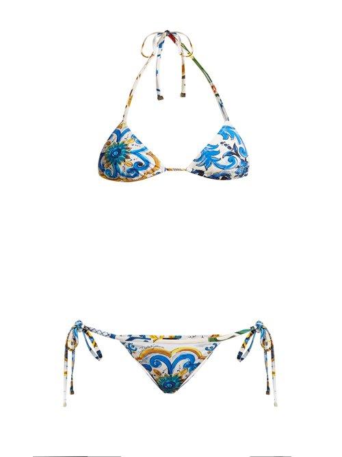 Matchesfashion.com Dolce & Gabbana - Majolica Print Bikini - Womens - Blue Multi